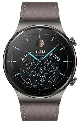 recherche d'une montre connectée Montre-Huawei-Watch-GT-2-pro-avec-bracelet-en-cuir-marron-fonce-ecran-amoled-tactile-GPS-mode-sport-et-batterie-durable