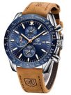 La-montre benyar chronographe bleue et son bracelet en cuir marron