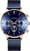 CIVO montre pour homme en acier Inoxydable avec Chronographe, couleur noir et bleu