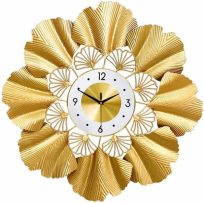 Horloge murale en métal LLLY Décoration de salon Feuille de ginkgo dorée