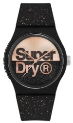 Superdry SYL273B montre paillette glamour noir et or rose pour femme